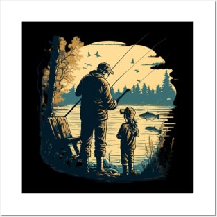 father with his daughter, Fishing Posters and Art